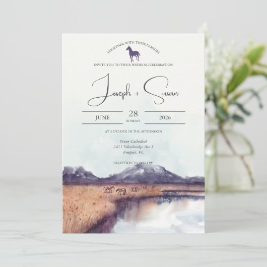 Rustikale Wasserfarbe Herbst Hochzeitssee Einladung (Stehend Vorderseite)