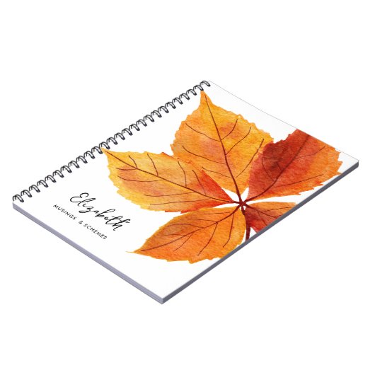 Rustikale Wasserfarbe Herbstleaf Monogramm Notizblock (Linke Seite)