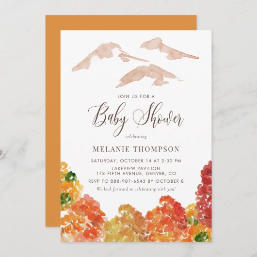 Rustikale Wasserfarbe Herbstwald Herbst Kinderdusc Einladung (Vorne/Hinten)