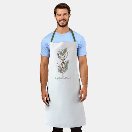 Rustikale Wasserfarbe Hirschküche Schürze (Getragen)