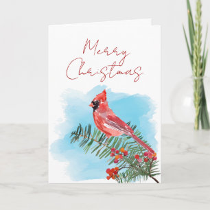 Rustikale Wasserfarbe Kardinal Weihnachten Karte