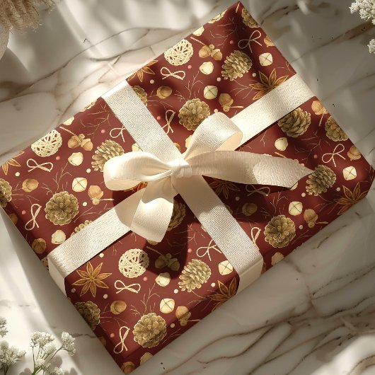 Rustikale Wasserfarbe Kiefer Weihnachten Geschenkpapier