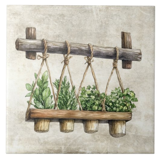 Rustikale Wasserfarbe-Kräuter hängen Fliese (Vorderseite)