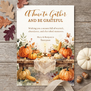 Rustikale Wasserfarbe Kürbisernte Thanksgiving Feiertagskarte