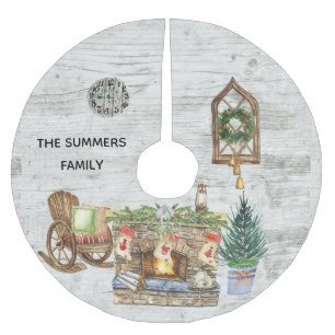 Rustikale Wasserfarbe Land Weihnachtsbauernhof Polyester Weihnachtsbaumdecke