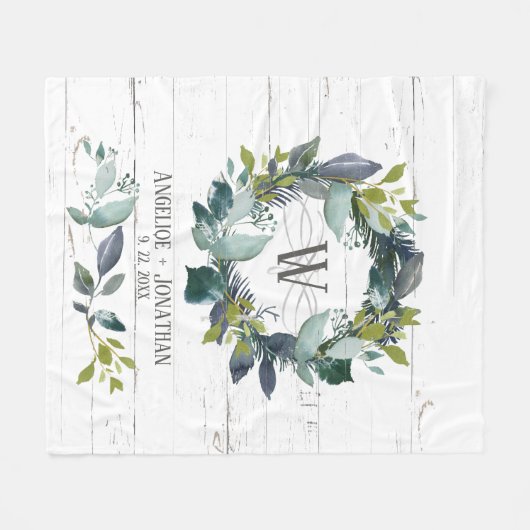 Rustikale Wasserfarbe Laurel Wreath Monogram neu v Fleecedecke (Vorderseite (Horizontal))
