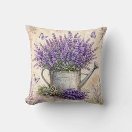 Rustikale Wasserfarbe-Lavendel-Gießkanne Kissen