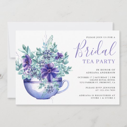 Rustikale Wasserfarbe Lila Anemones Bridal Tee Par Einladung (Vorderseite)