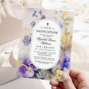 Rustikale Wasserfarbe Lila & Gelb Dedication Einladung