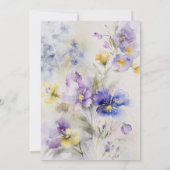 Rustikale Wasserfarbe Lila & gelbe Blumen Taufe Einladung (Rückseite)