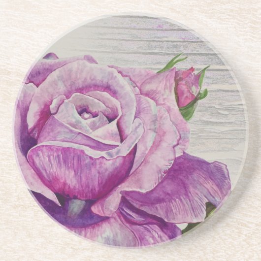 Rustikale Wasserfarbe Lila Rose Getränkeuntersetzer (Vorne)