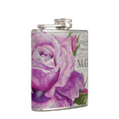 Rustikale Wasserfarbe Lila Rose Holzmonogramm Flachmann (Rechts)