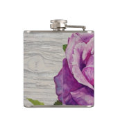 Rustikale Wasserfarbe Lila Rose Holzmonogramm Flachmann (Rückseite)