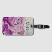 Rustikale Wasserfarbe Lila Rose Holzmonogramm Gepäckanhänger (Vorderseite (Horizontal))