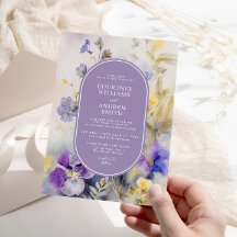 Rustikale Wasserfarbe Lila- und gelbblühende Hochz