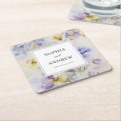 Rustikale Wasserfarbe Lila- und gelbblühende Hochz Rechteckiger Pappuntersetzer (angewinkelt)