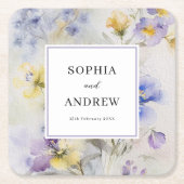 Rustikale Wasserfarbe Lila- und gelbblühende Hochz Rechteckiger Pappuntersetzer (Vorderseite)