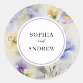 Rustikale Wasserfarbe Lila- und gelbblühende Hochz Runder Aufkleber (Vorderseite)