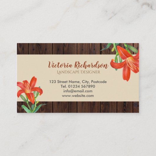 Rustikale Wasserfarbe Lilien Kunst, Dichtung und M Visitenkarte (Rückseite)