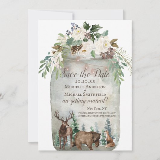 Rustikale Wasserfarbe Mason Jar Save the Date (Vorderseite)