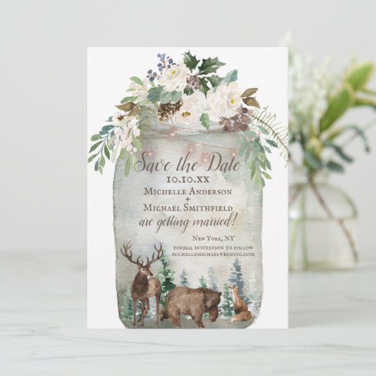 Rustikale Wasserfarbe Mason Jar Save the Date (Stehend Vorderseite)