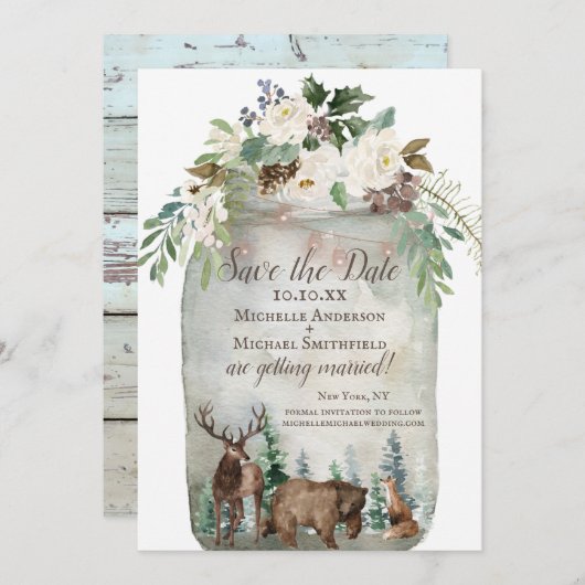 Rustikale Wasserfarbe Mason Jar Save the Date (Vorne/Hinten)