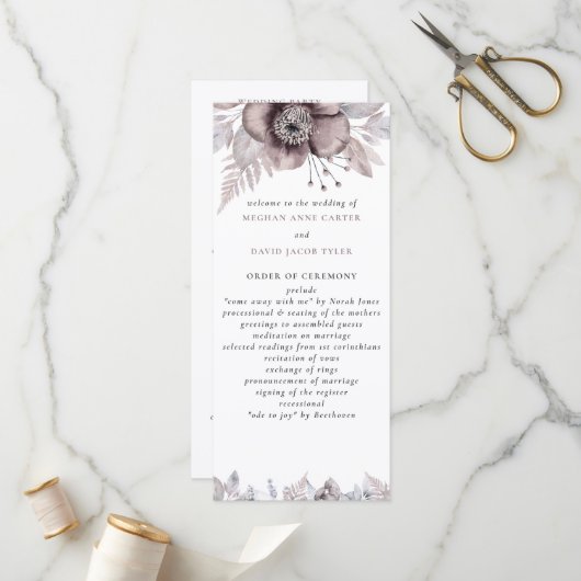 Rustikale Wasserfarbe Mauve Floral Botanische Hoch Programm (Vorderseite/Rückseite Beispiel)