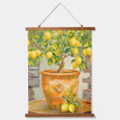Rustikale Wasserfarbe Mittelmeer-Limonenbaum Wandteppich Mit Holzrahmen (Vorderseite)