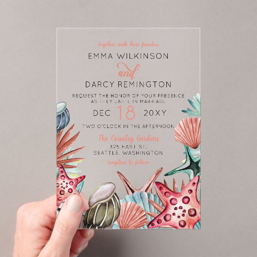 Rustikale Wasserfarbe Muscheln Starfish Beach Hoch Acryleinladungen (Insitu (Handheld))