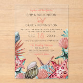 Rustikale Wasserfarbe Muscheln Starfish Beach Hoch Acryleinladungen (Vorderseite)