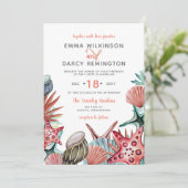 Rustikale Wasserfarbe Muscheln Starfish Beach Hoch Einladung (Stehend Vorderseite)