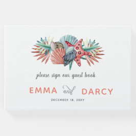 Rustikale Wasserfarbe Muscheln Starfish Beach Hoch Gästebuch