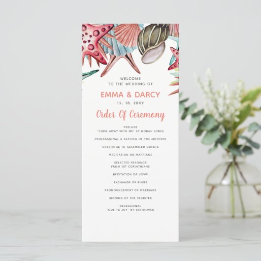 Rustikale Wasserfarbe Muscheln Starfish Beach Hoch Programm (Stehend Vorderseite)