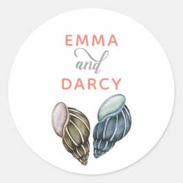 Rustikale Wasserfarbe Muscheln Starfish Beach Hoch Runder Aufkleber