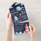 Rustikale Wasserfarbe Nautical Navy Blue Baby Dusc All In One Einladung (Abreißen)