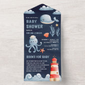 Rustikale Wasserfarbe Nautical Navy Blue Baby Dusc All In One Einladung (Innen Boden)