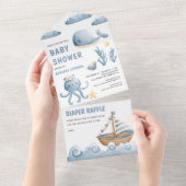 Rustikale Wasserfarbe Niedliche Wassermotorschiff  All In One Einladung (Abreißen)