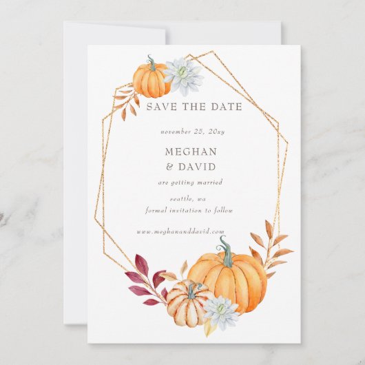 Rustikale Wasserfarbe Orange Pumpkins Hochzeit im Ankündigung (Vorderseite)