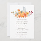 Rustikale Wasserfarbe Orange Pumpkins Hochzeit im  Einladung (Vorderseite)