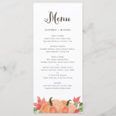 Rustikale Wasserfarbe Orange Pumpkins Hochzeit im Menükarte (Vorderseite)