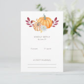 Rustikale Wasserfarbe Orange Pumpkins Hochzeit im RSVP Karte (Stehend Vorderseite)