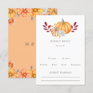 Rustikale Wasserfarbe Orange Pumpkins Hochzeit im  RSVP Karte