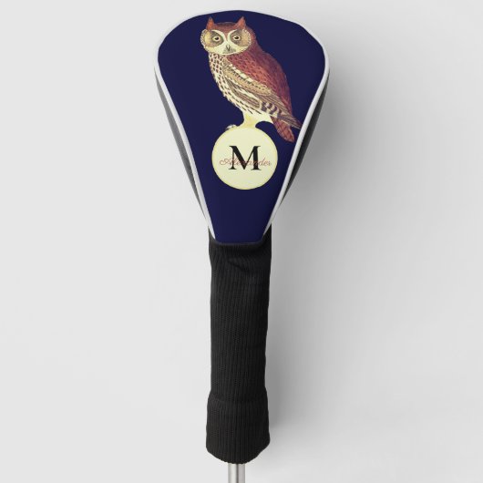 Rustikale Wasserfarbe Owl Monogramm Name Navy Blue Golf Headcover (Vorderseite)