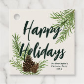 Rustikale Wasserfarbe Pinecone Happy Holidays Elfe Geschenkanhänger (Vorderseite)