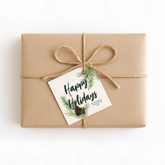 Rustikale Wasserfarbe Pinecone Happy Holidays Elfe Geschenkanhänger