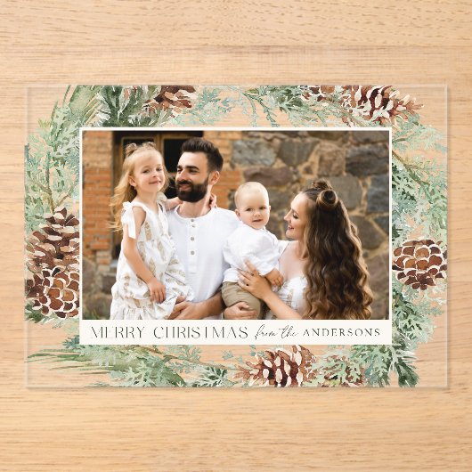 Rustikale Wasserfarbe Pinecone Weinkultur und Erde Acryleinladungen (Vorderseite)