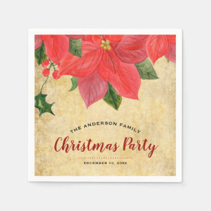 Rustikale Wasserfarbe-Poinsettien-Weihnachtsfeier Serviette