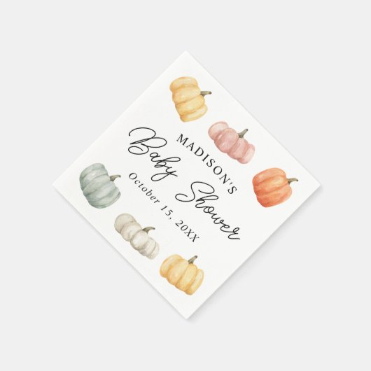 Rustikale Wasserfarbe Pumpkin Baby Dusche Serviette (Ecke)