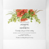 Rustikale Wasserfarbe Rot/orange Sonnenblumen Grün Dreifach Gefaltete Einladung (Innenseite Mitte)