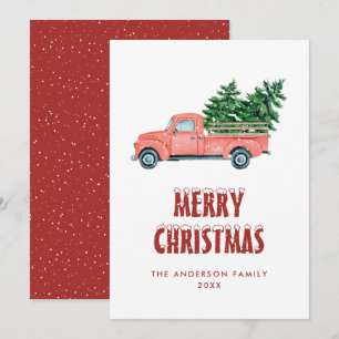 Rustikale Wasserfarbe-Rote-Lkw-Weihnachtskarte Feiertagskarte